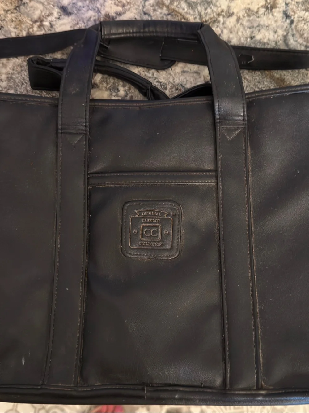 Vintage Carriage Collection Black Leather Briefcase with Dual Handles